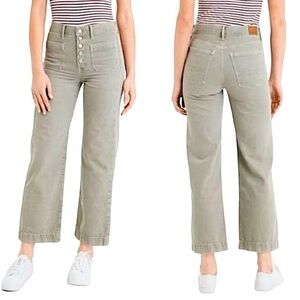 American Eagle Size 34 Wide Leg Cropped Pants Green Button Fly Carpenter Pockets
